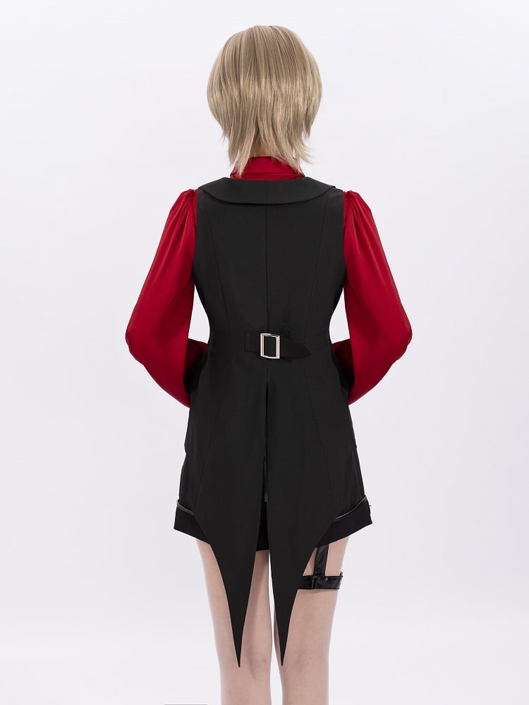 Black and Red Vampire Waistcoat with Bat Wing Tail and Curved Hem - DevilInspired Exclusive Collection