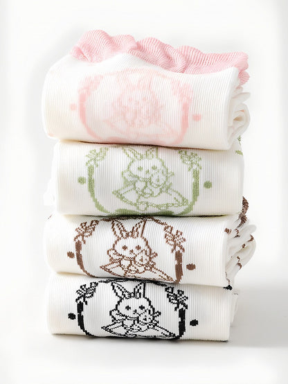 Polka-dot Mint Green/Pink/Black/Brown Print Stock Pattern Ruffled Bunny Calf Lolita