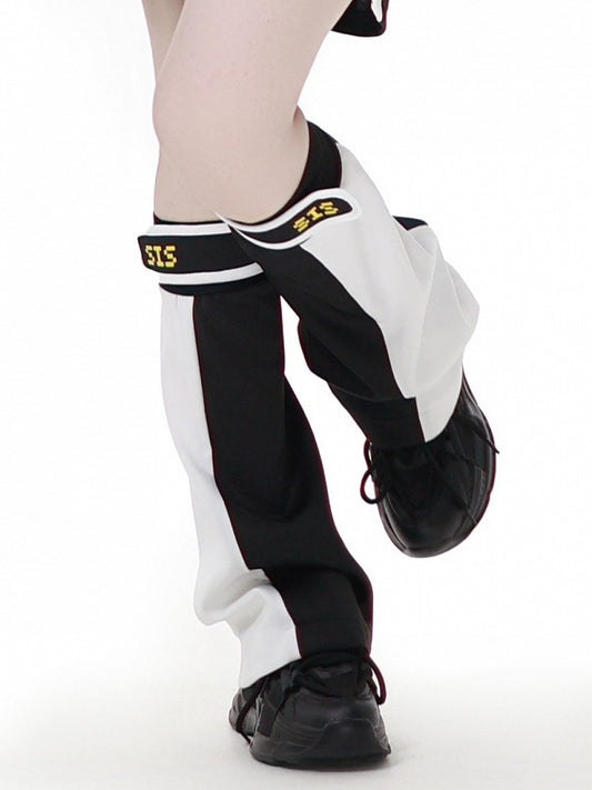 Leg Warmers Black White Colorblock Design