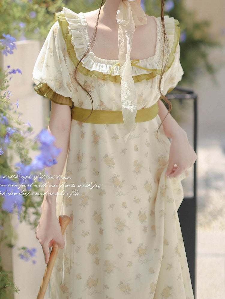 Stück Empire Taille Grün Taillengürtel Elegante Klassische Lolita One mit Blumenkleid