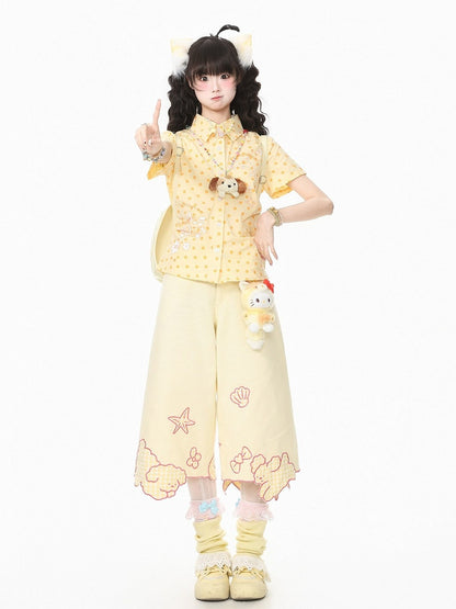 Yellow Cropped Wide-Leg Puppy Denim - Languid Park