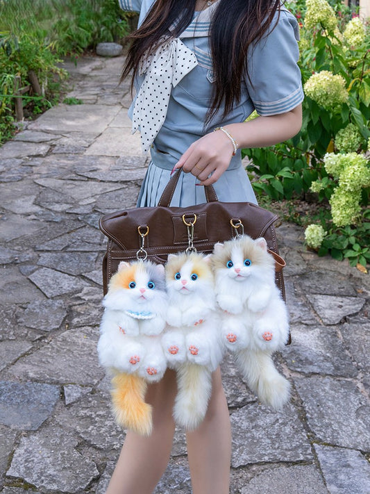 6 Cat Options Cute Plush Realistic Keychain