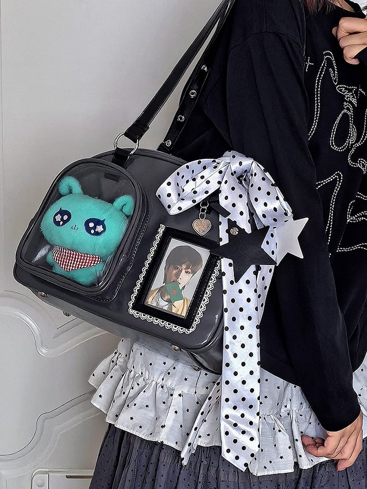 Daily Wear Gray Black PU Bag - with Leather 3-Way Ita Kawaii