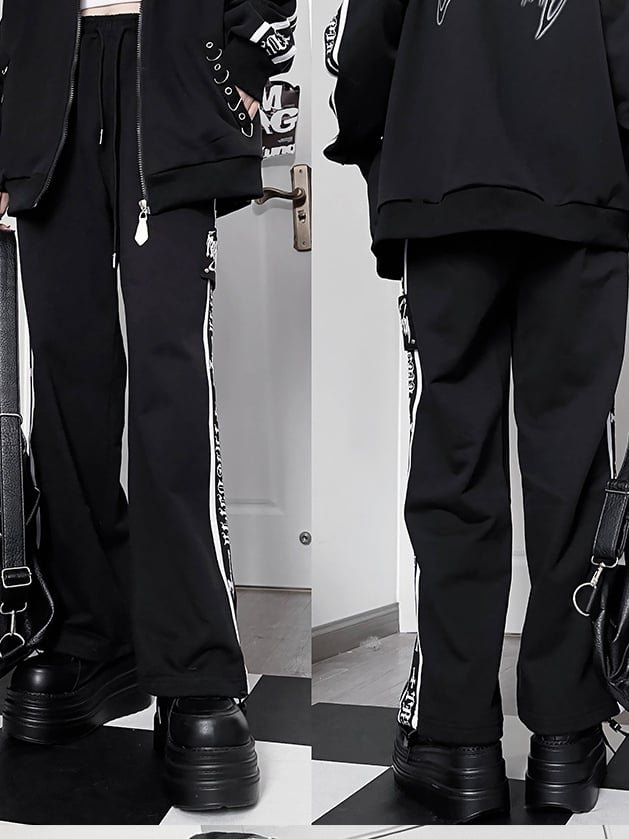 クロスレタースウェットパンツゴシックブラックプリン