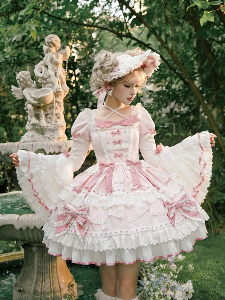 One Pink White and Bell Dress Piece Layered Lolita Sleeves School Long Old