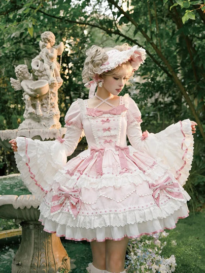 One Pink White and Bell Dress Piece Layered Lolita Sleeves School Long Old