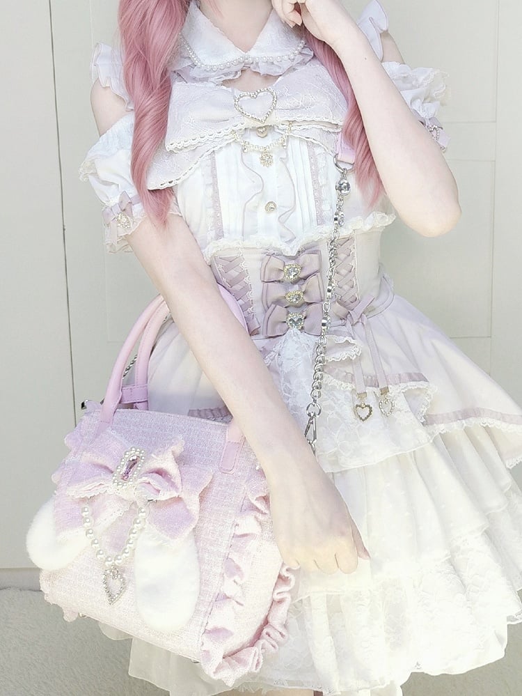 Ear Bow Shoulder/Crossbody/Handbag Pink Plush Elegant Lolita Bunny -