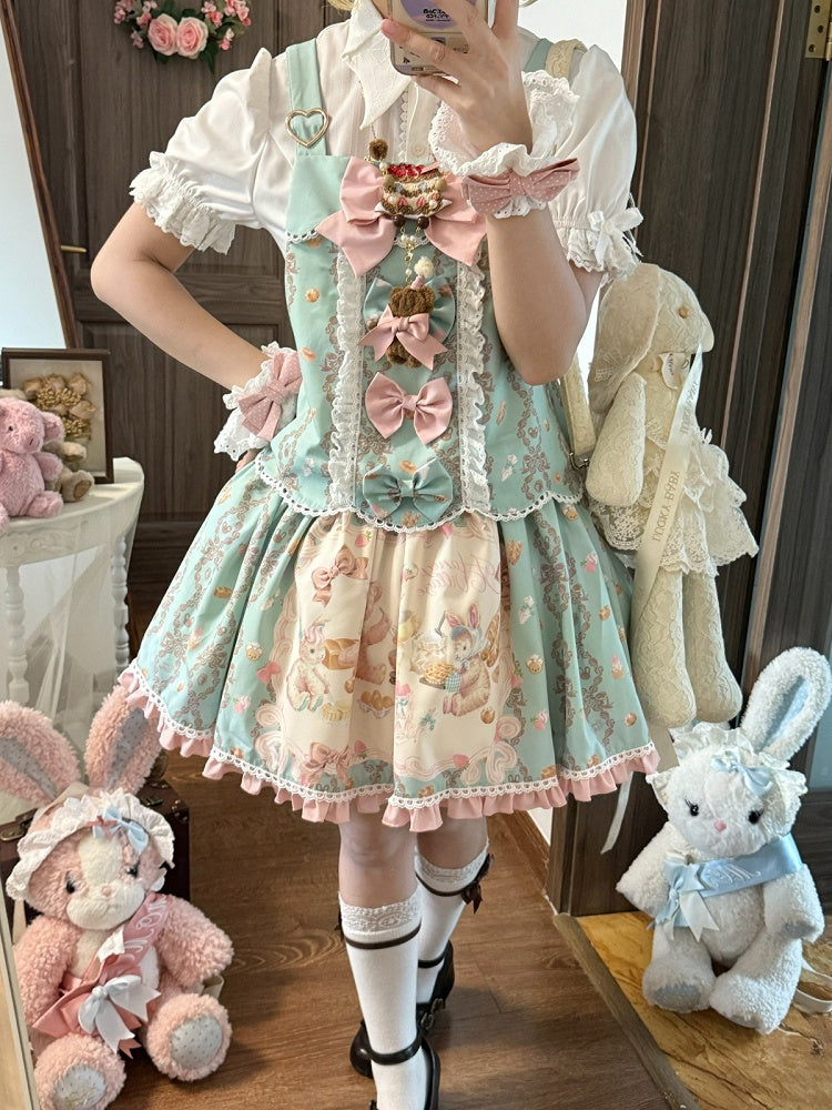 Mint Strawberry & Cake Print Adjustable-Strap Jumper Dress - Honey Village