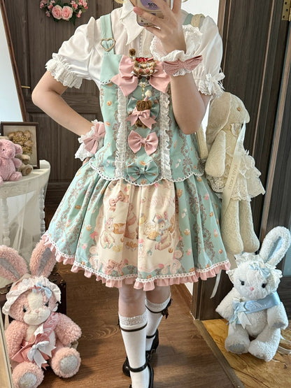 Mint Strawberry & Cake Print Adjustable-Strap Jumper Dress - Honey Village