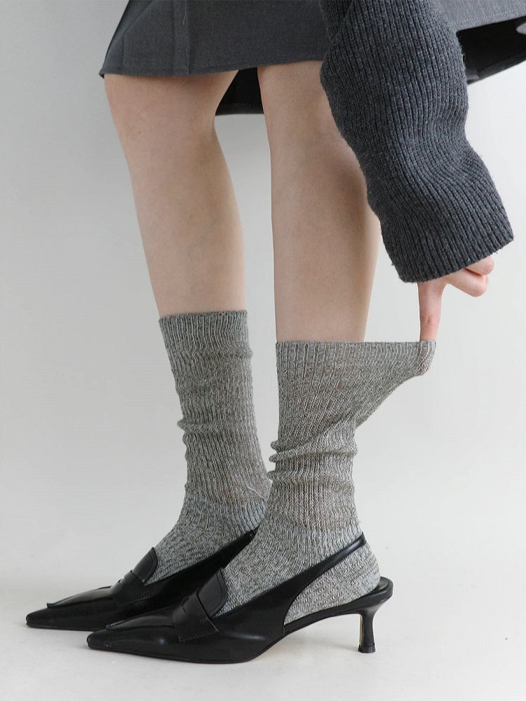 Knit Socks Marled Ribbed Slouchy Calf