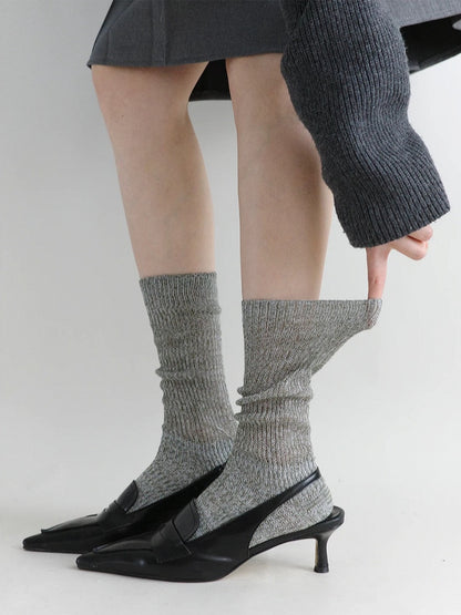 Knit Socks Marled Ribbed Slouchy Calf