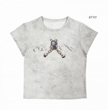 Weiß-graues Cyberpunk-Grafik-T-Shirt