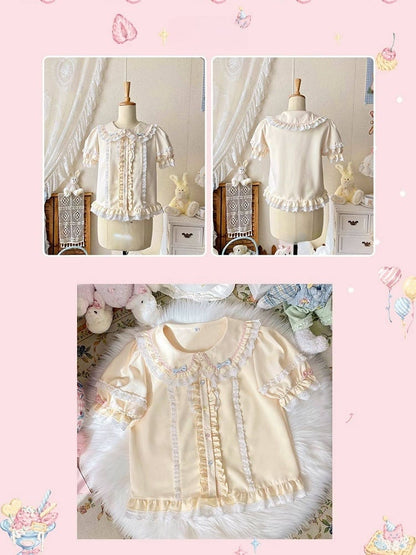 Apricot Peter Collar Blouse Pan Lolita Short-Sleeve