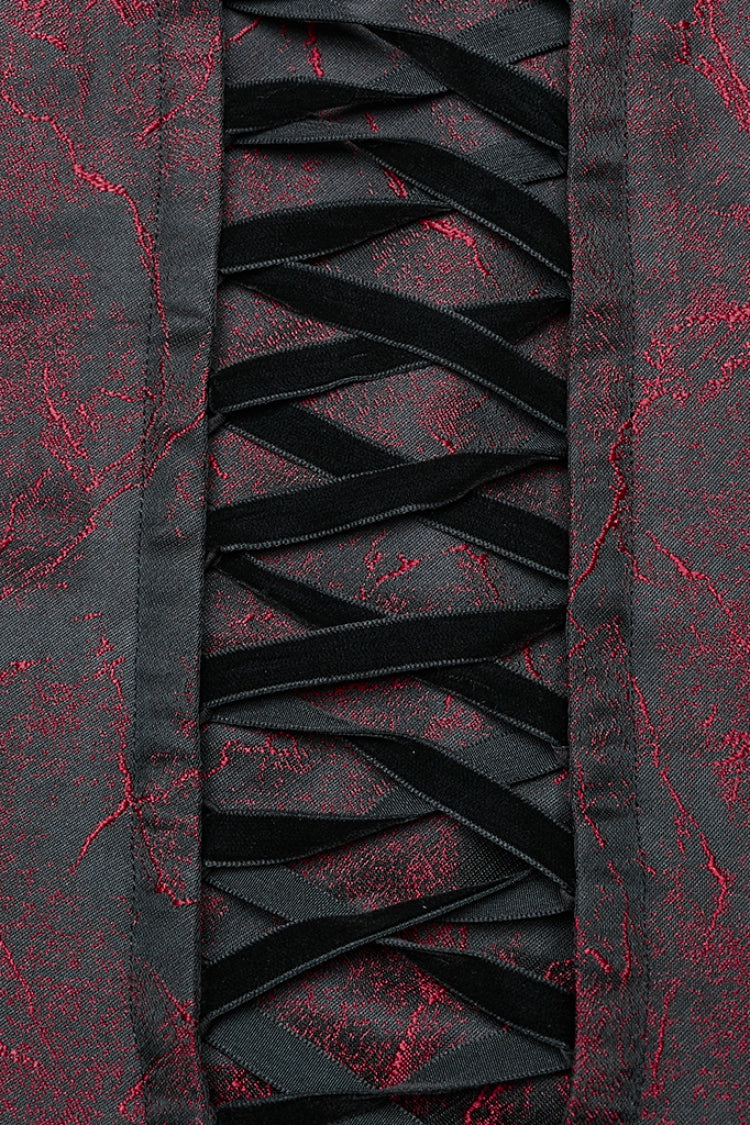 Black and Red Short Puff Sleeves Lace-Up Women's Gothic Dress
