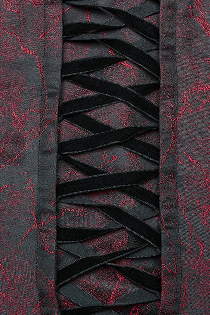 Black and Red Short Puff Sleeves Lace-Up Women's Gothic Dress