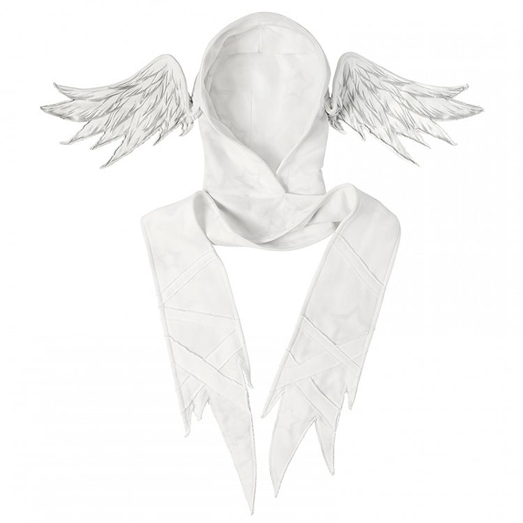 White Angel Wings Hatand Asymmetrical Hem Scarf