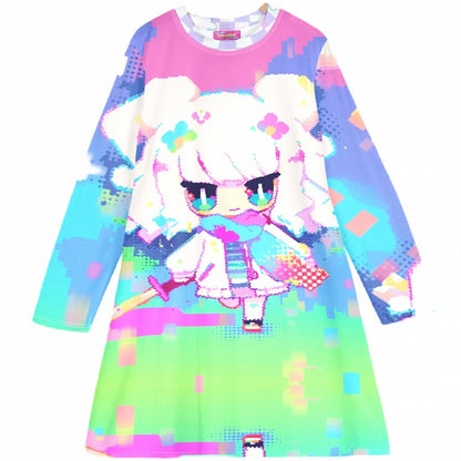 Y2K Print Dress Cartoon Colorful