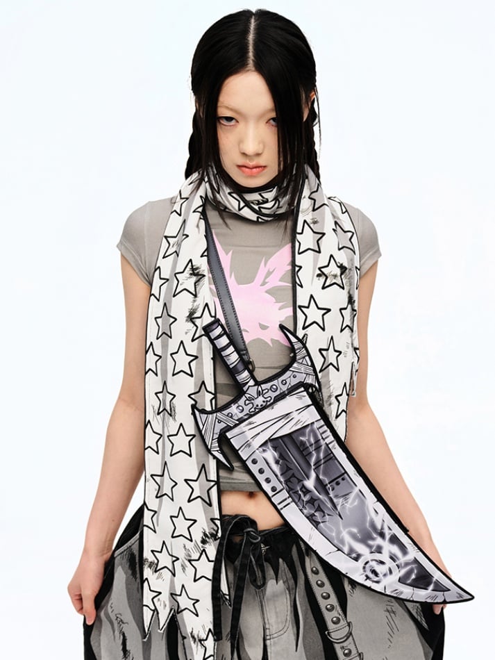 White Star Asymmetrical Hem Distressed Scarf