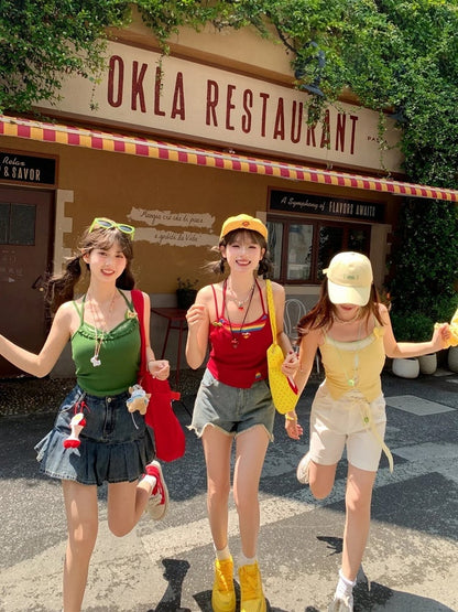 ウエストプリーツデニムスカート ブルーハイ