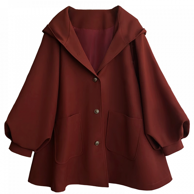 Red Winter Autumn Preppy Vintage Hooded Coat and Brick Version Regular/Thicken for