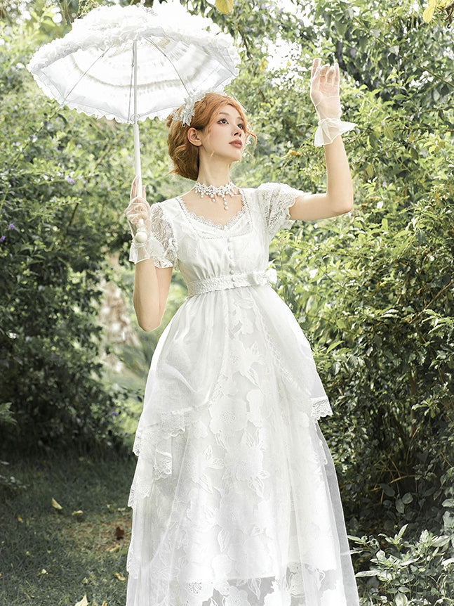 Long Slip Style Dress Headpieces Top Full - Overlay Version Cropped Set + Lolita White Empire