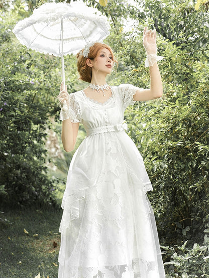 Long Slip Style Dress Headpieces Top Full - Overlay Version Cropped Set + Lolita White Empire