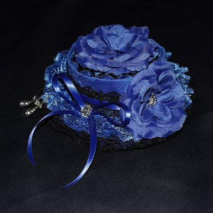 装飾トリムデザイン 蝶結びレース ミニブルーハット 花柄