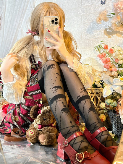 Schwarze halbtransparente Lolita-Overknee-Strümpfe