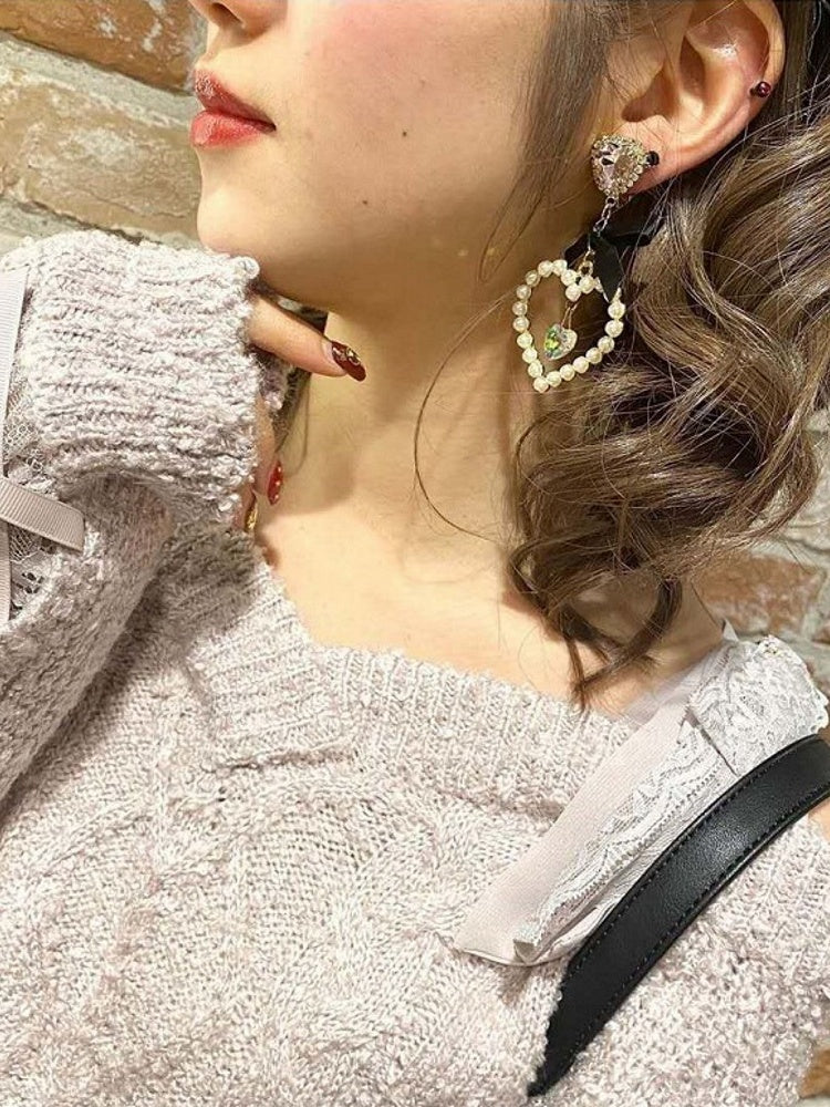 Kei Earrings Heart 7 Options Rhinestone Color Jirai Bowknot