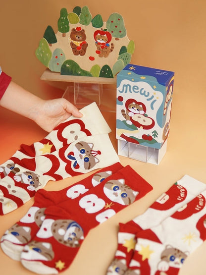 Cute Kitty Print Cartoon Socks Set