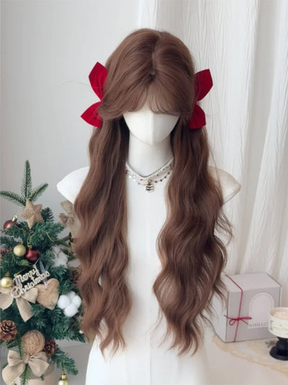 Wig with Bangs Wavy Brown 75CM