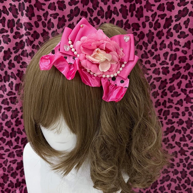 with Hime Bow Satin Gyaru - Hairclip Fashion Floral Pink