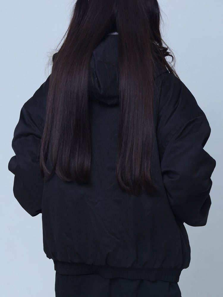 Black Kei Embroidered Hooded Jacket Fur-Collar Jirai