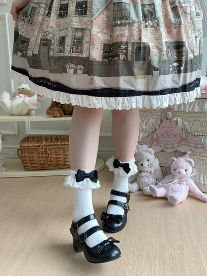 Lace-Trimmed White Ankle Socks with Bows, 4 Shades - ROJI ROJI