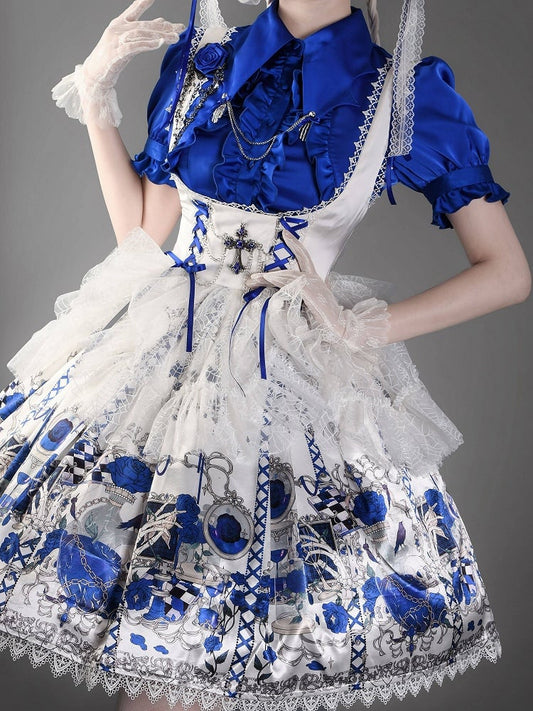 Blue & White Skull Underbust JSK with Spider Web - Sweetheart Love Song