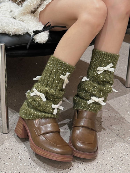 Milk White/Black/Apricot/Camel/Pink/Green Sweet Bowknot Leg Warmers