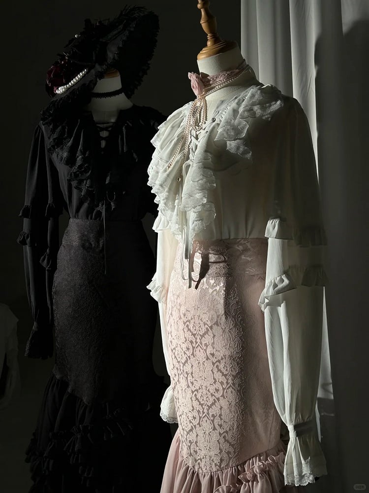 Gothic Pink Fish-Tail Lolita Skirt with Ruffles by ZJstory
