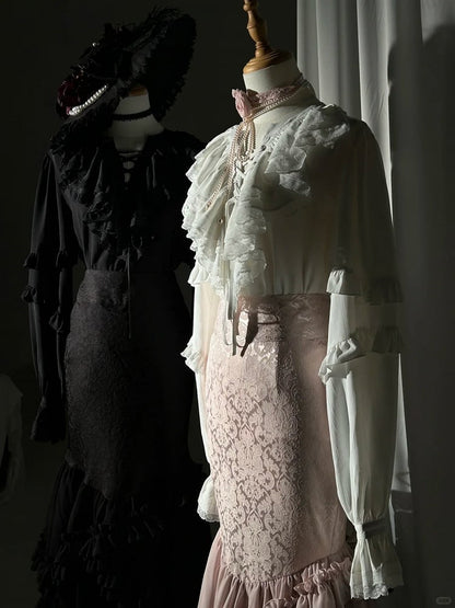 Layered Pink with Gothic Ruffles Fish-Tail Skirt Lolita