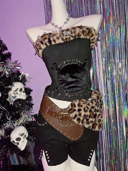 Brown Heart-shaped Leopard Plush Buckle Belt