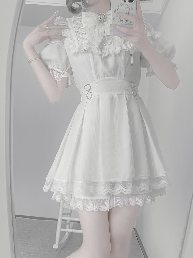 Waist Kei with Dress Neckline Buckles Heart Open Lace-up Jirai Shoulder White
