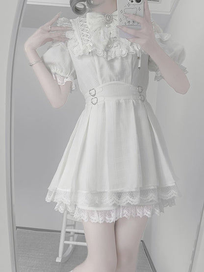 Waist Kei with Dress Neckline Buckles Heart Open Lace-up Jirai Shoulder White