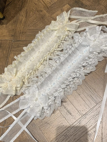 with Bead Lolita Hairband Champagne/White/Black Accents Lace