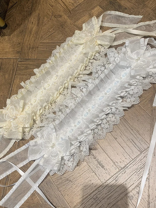 with Bead Lolita Hairband Champagne/White/Black Accents Lace