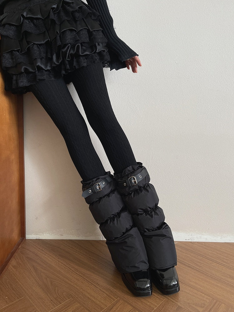 Puffer Buckle Leather Decoration Leg Black with Punk Warmers
