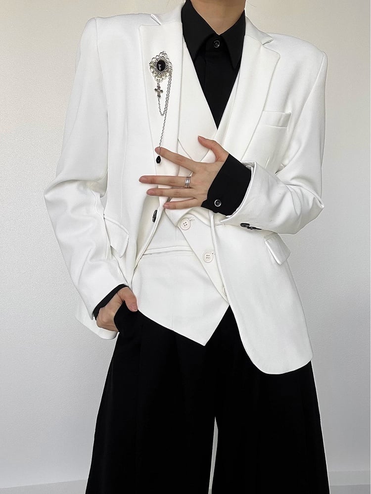 Unisex Lolita Lapel Notched with Ouji Buttons Blazer White Black Cuffs