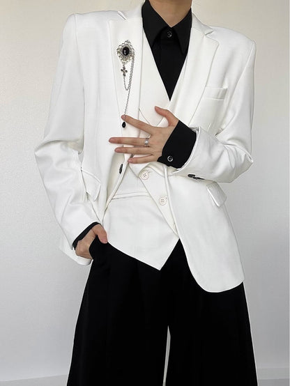 Unisex Lolita Lapel Notched with Ouji Buttons Blazer White Black Cuffs