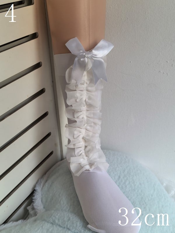 7 Trim Lace Optionen Details Socken Weiß/Schwarz Bowknot Kalb