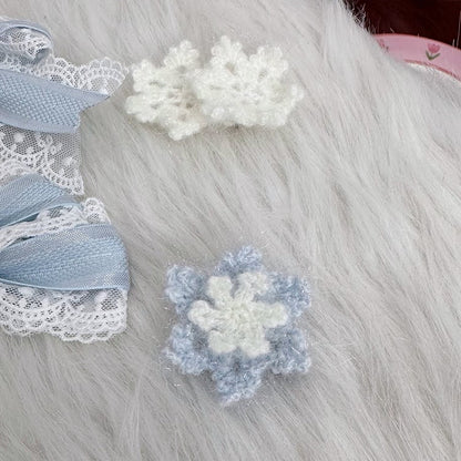 White Brooch/HairClip Knitted Lolita snowflake Blue
