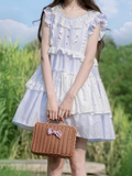 Light Blue Patchwork Design Sweet Flutter Sleeves Dress