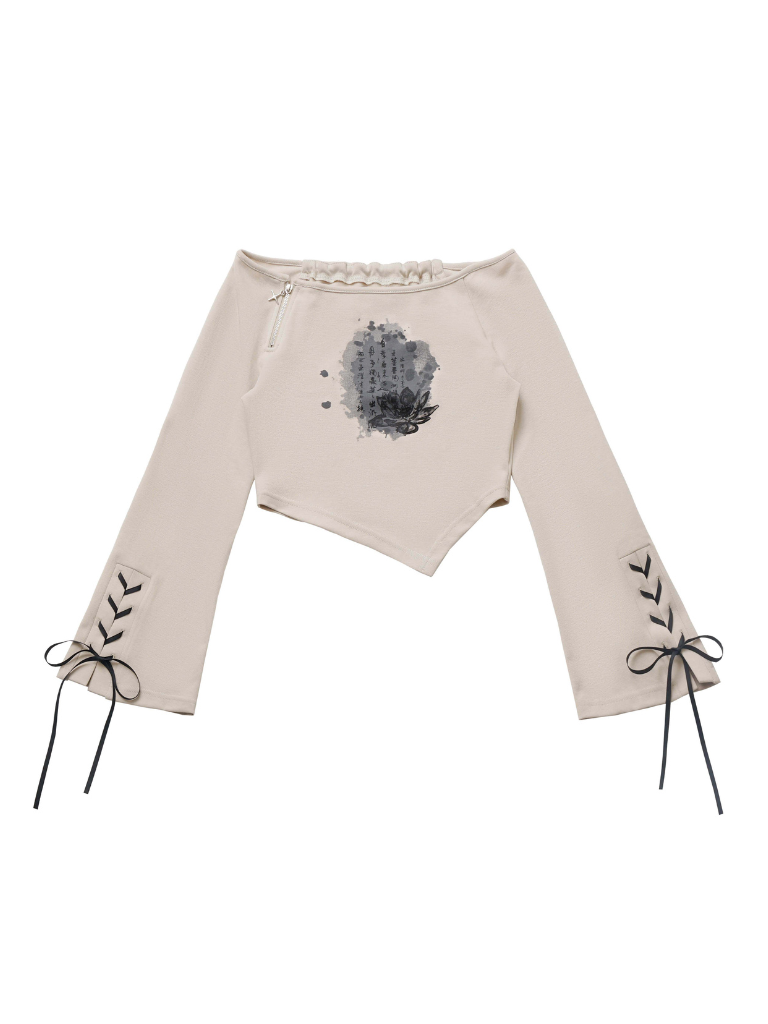 Schnürung + Ärmel + Top Rock Hose Beige Unregelmäßig Weit